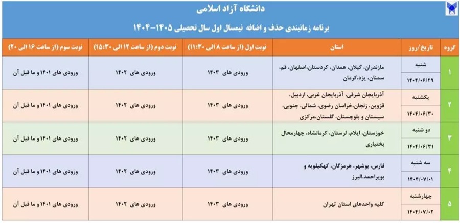 اطلاعیه دانشگاه آزاد در خصوص زمان حذف و اضافه ترم جدید